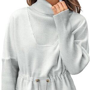 Fisoew Turtleneck sweatshirt Fleece Drawstring Waist